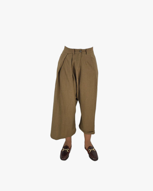Olive Draped Wide-Leg Trousers