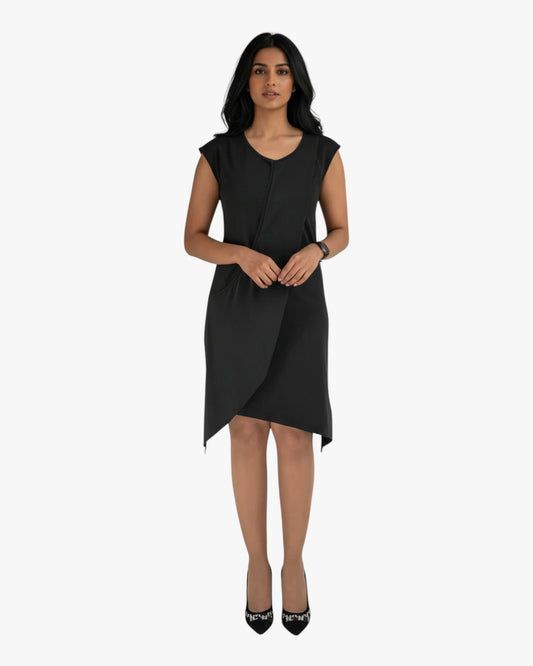 Asymmetric Black Midi Dress