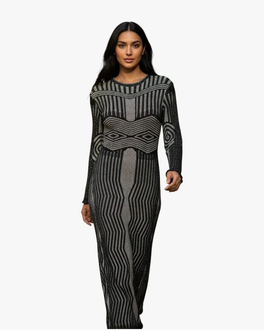 Black & Silver Knit Maxi Dress