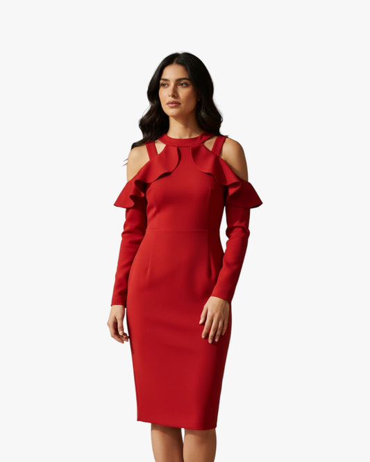 Burgundy Off-Shoulder Midi Dress