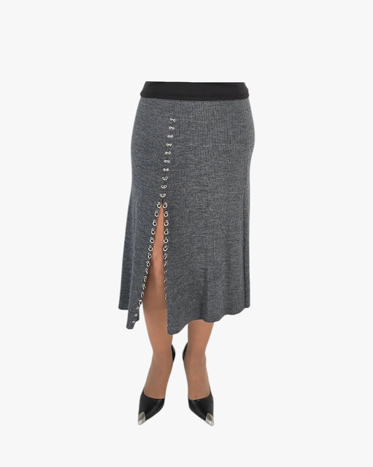 Maje Ribbed Knit Midi Skirt