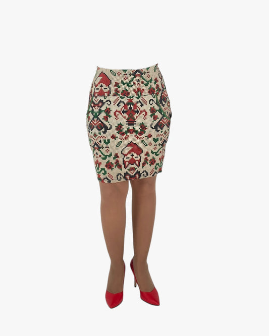 Patterned Pencil Mini Skirt