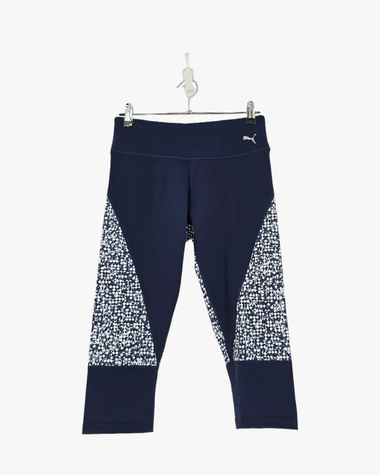 Navy Cropped Leggings with Side Panels