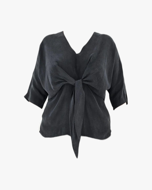 Black Tie-Front Blouse
