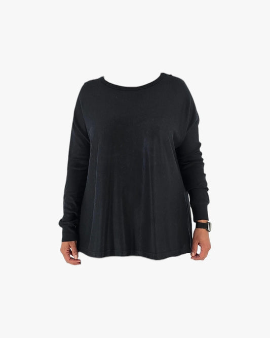 Black Relaxed Long-Sleeve Top