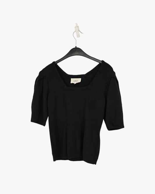 Black Puff-Sleeve Knit Top