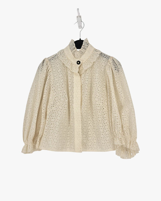 Ivory Lace Blouse with Statement Collar