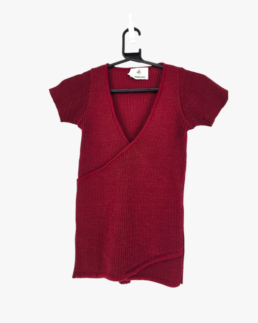 Burgundy Wrap-Style Knit Top