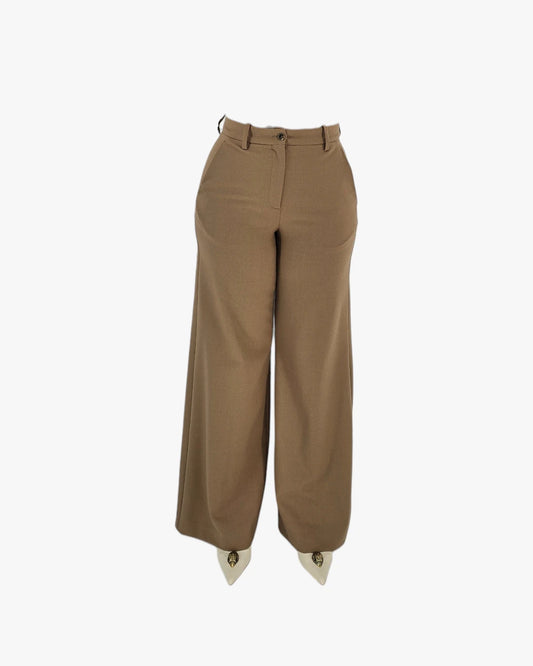 Camel Wide-Leg Tailored Trousers