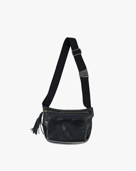 Black Leather Crossbody (Soft Grain)