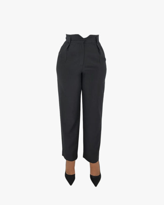 Structured Black High-Waist Trousers