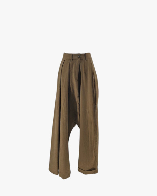 Olive Draped Wide-Leg Trousers