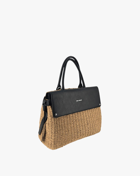 Karl Lagerfeld Straw & Leather Tote