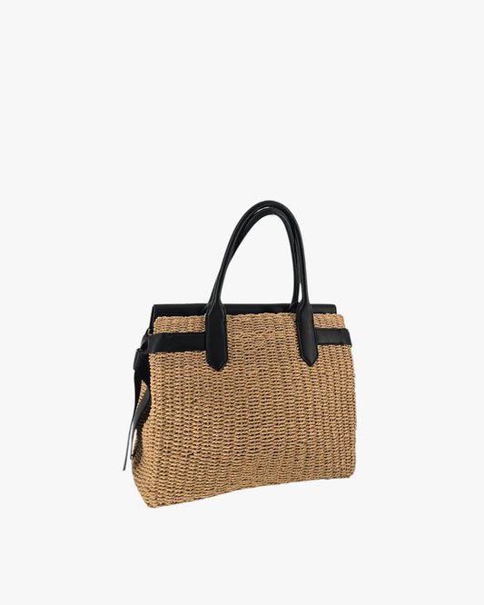 Karl Lagerfeld Straw & Leather Tote