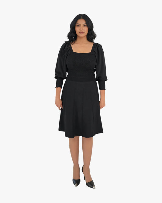Smocked Elegance Black Dress