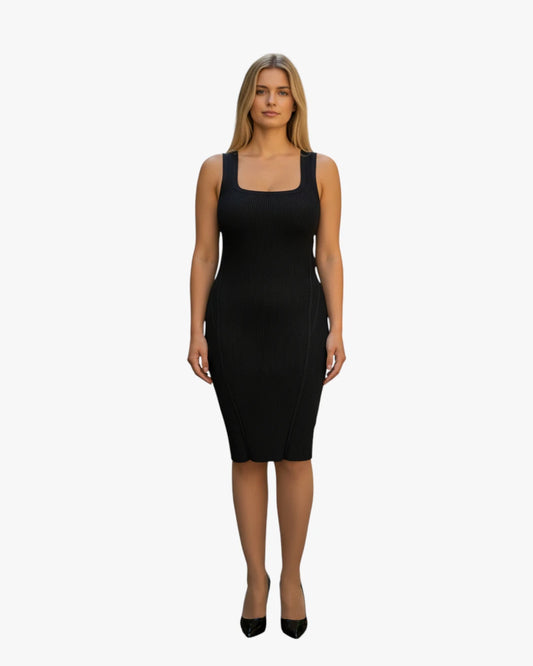 Ribbed Noir Silhouette Dress