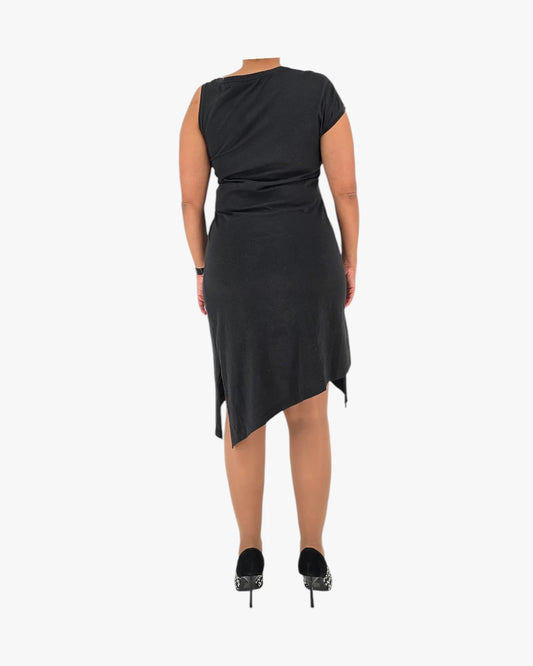 Asymmetric Black Midi Dress