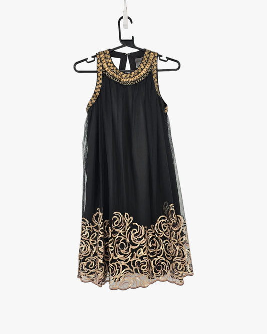 Black & Gold Embroidered Midi Dress