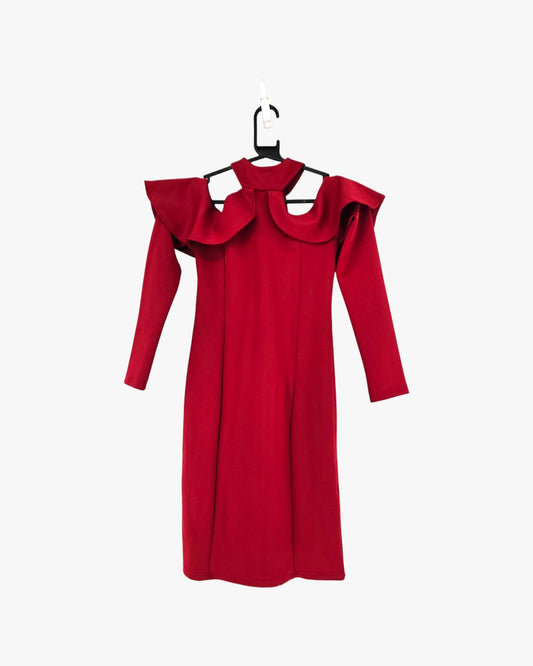 Burgundy Off-Shoulder Midi Dress