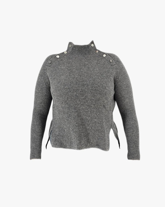 Ribbed Button-Detail Sweater