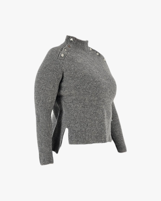 Ribbed Button-Detail Sweater