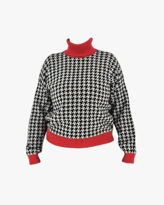 Houndstooth Turtleneck Sweater