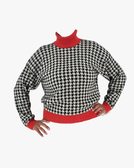 Houndstooth Turtleneck Sweater