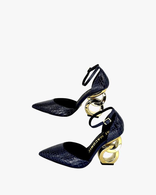 Navy Sculptural Heel Pumps