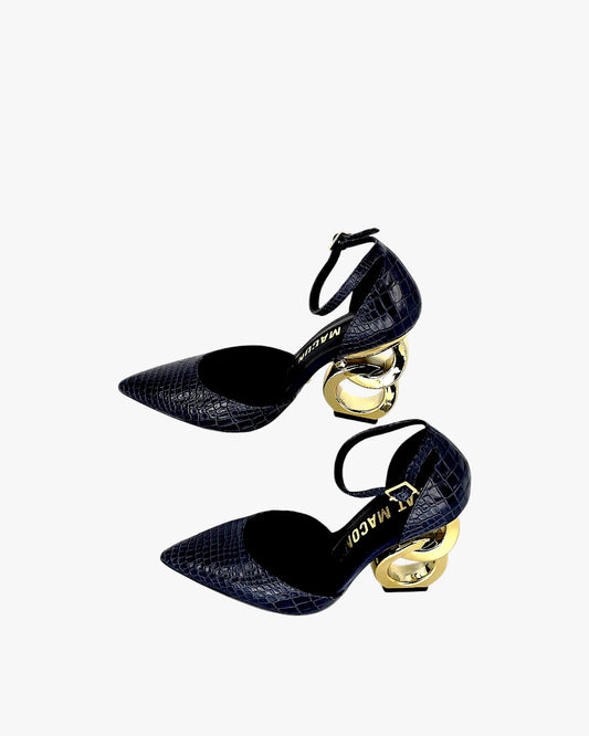 Navy Sculptural Heel Pumps