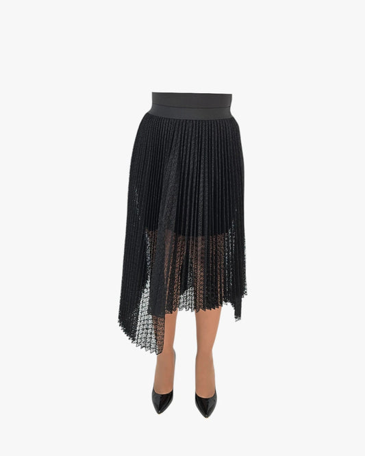 Maje Asymmetrical Lace Pleated Midi Skirt