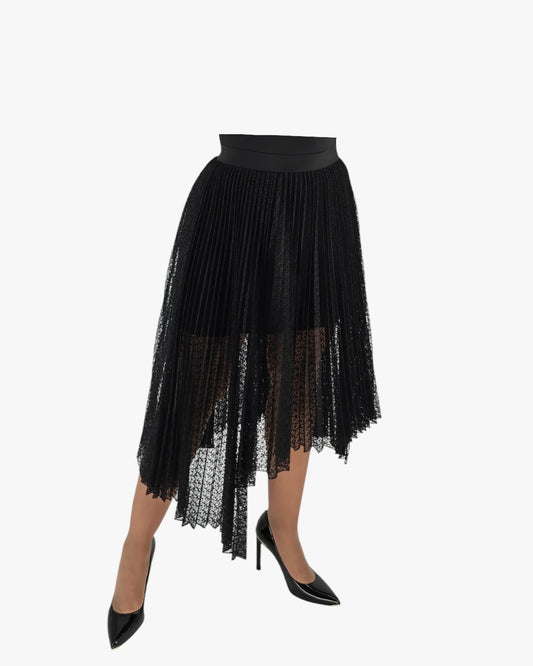 Maje Asymmetrical Lace Pleated Midi Skirt