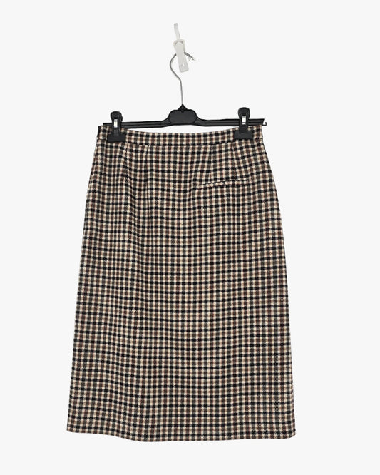 Maje Checked Midi Skirt with Front Slit