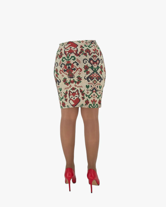 Patterned Pencil Mini Skirt