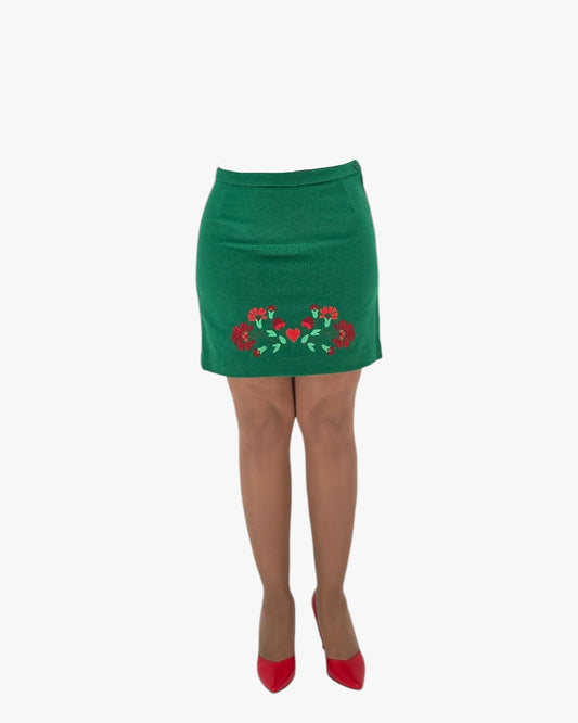 Green Embroidered Mini Skirt