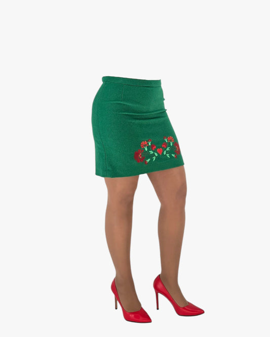 Green Embroidered Mini Skirt