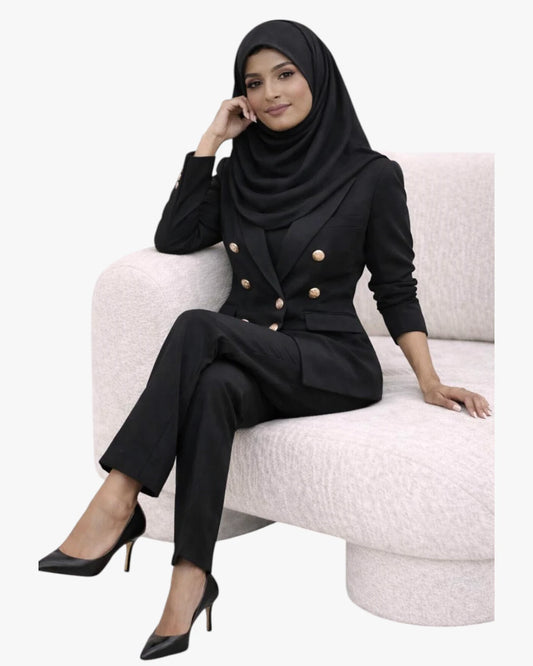 SANDRO Black Double-Breasted Suit (Blazer & Pants)