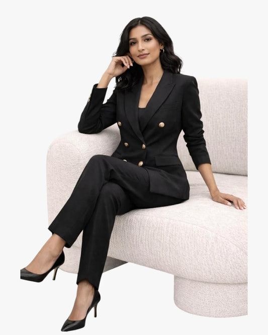 SANDRO Black Double-Breasted Suit (Blazer & Pants)