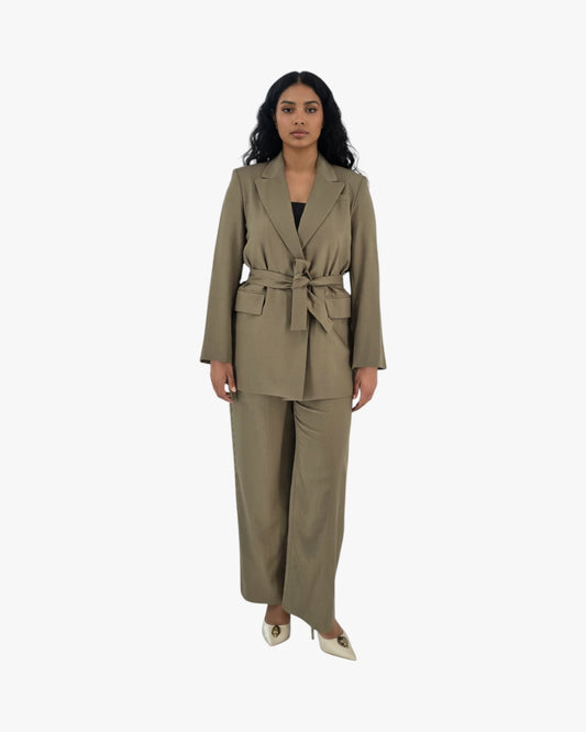 MAJE Belted Neutral Suit (Blazer & Pants)