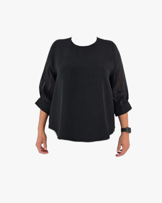 Black Sheer-Sleeve Blouse