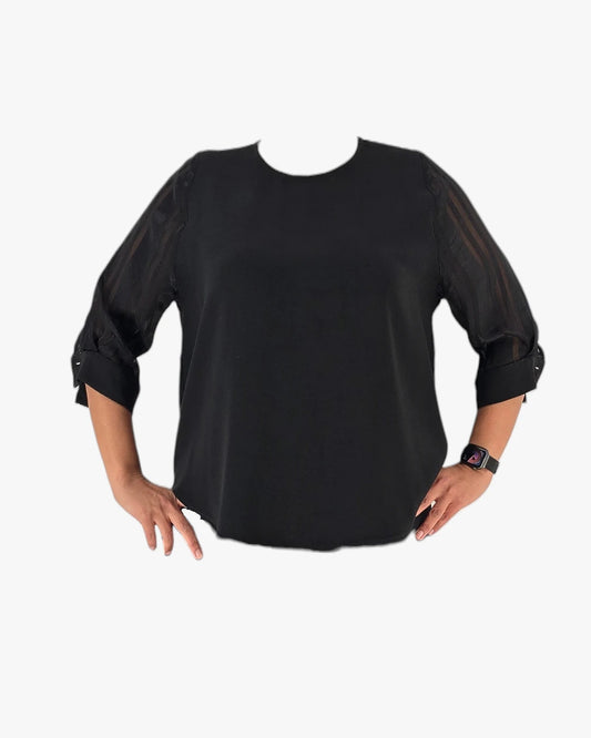 Black Sheer-Sleeve Blouse