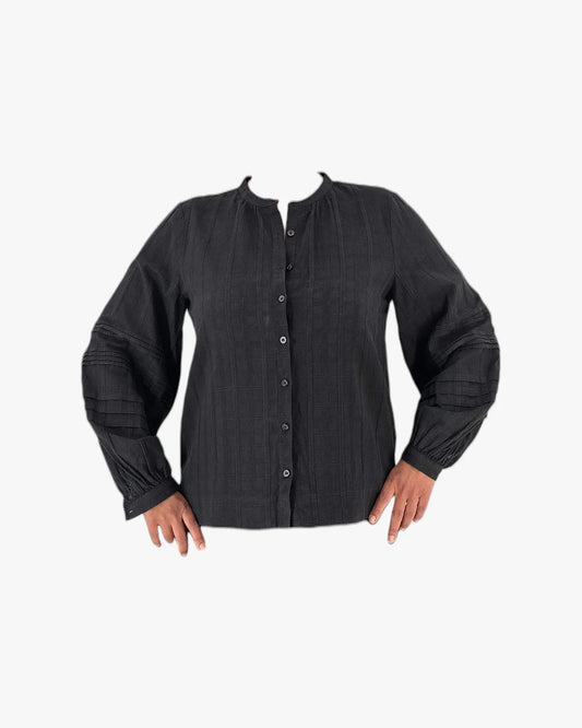 Textured Black Long-Sleeve Blouse