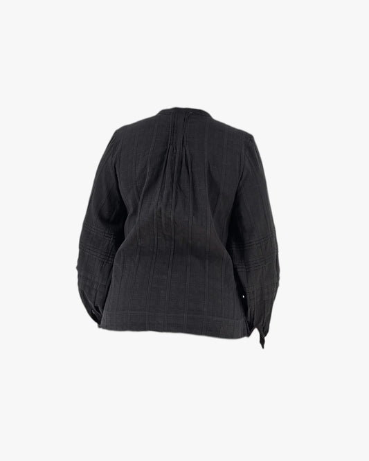 Textured Black Long-Sleeve Blouse