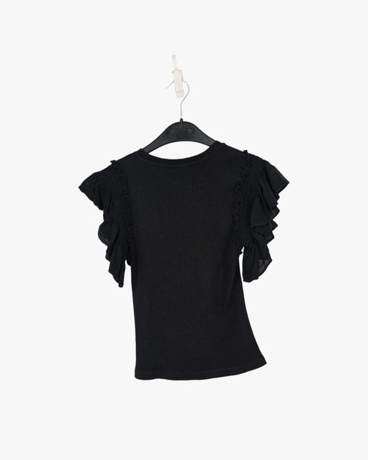 Ruffled Sleeve Ribbed Top