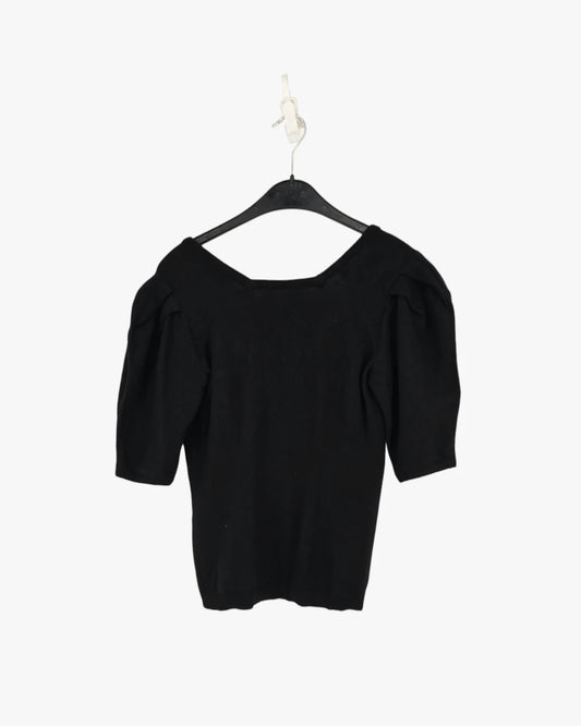 Black Puff-Sleeve Knit Top