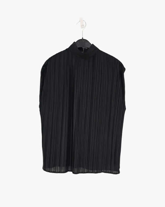 Pleated High-Neck Sleeveless Top