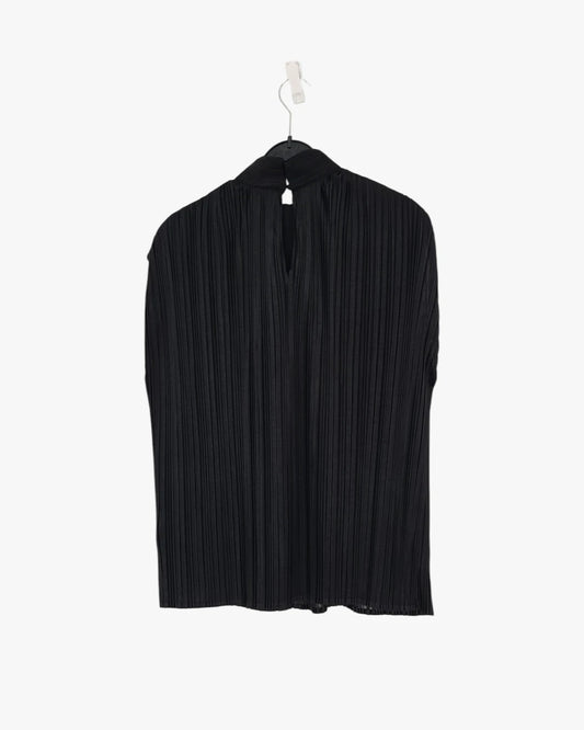 Pleated High-Neck Sleeveless Top