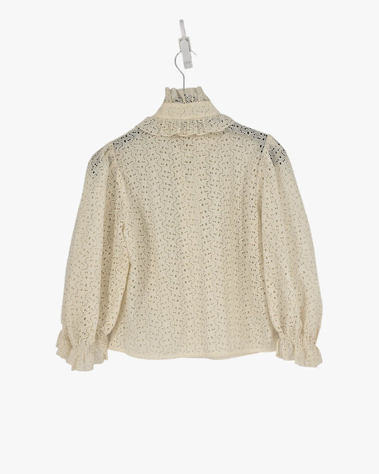 Ivory Lace Blouse with Statement Collar