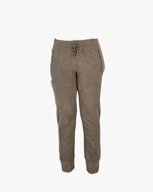 Taupe Suede-Effect Jogger Trousers