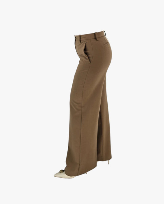 Camel Wide-Leg Tailored Trousers