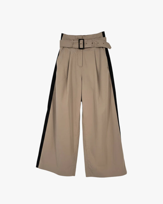 Belted Contrast Wide-Leg Trousers